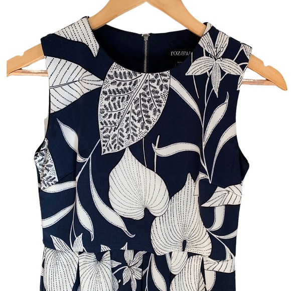 Roz & Ali Dress w Silver Metal Y2K Back Zipper & Oversized Botanical Print sz 2P - Picture 3 of 14